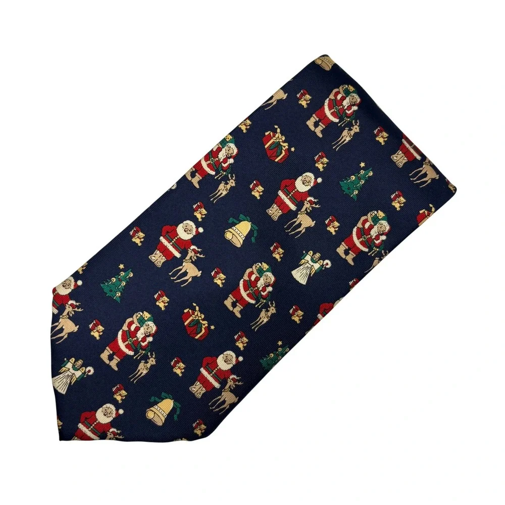 Van Heusen‎ Necktie Mens Navy Blue Christmas Santa Silk Holiday Tie Retro Style